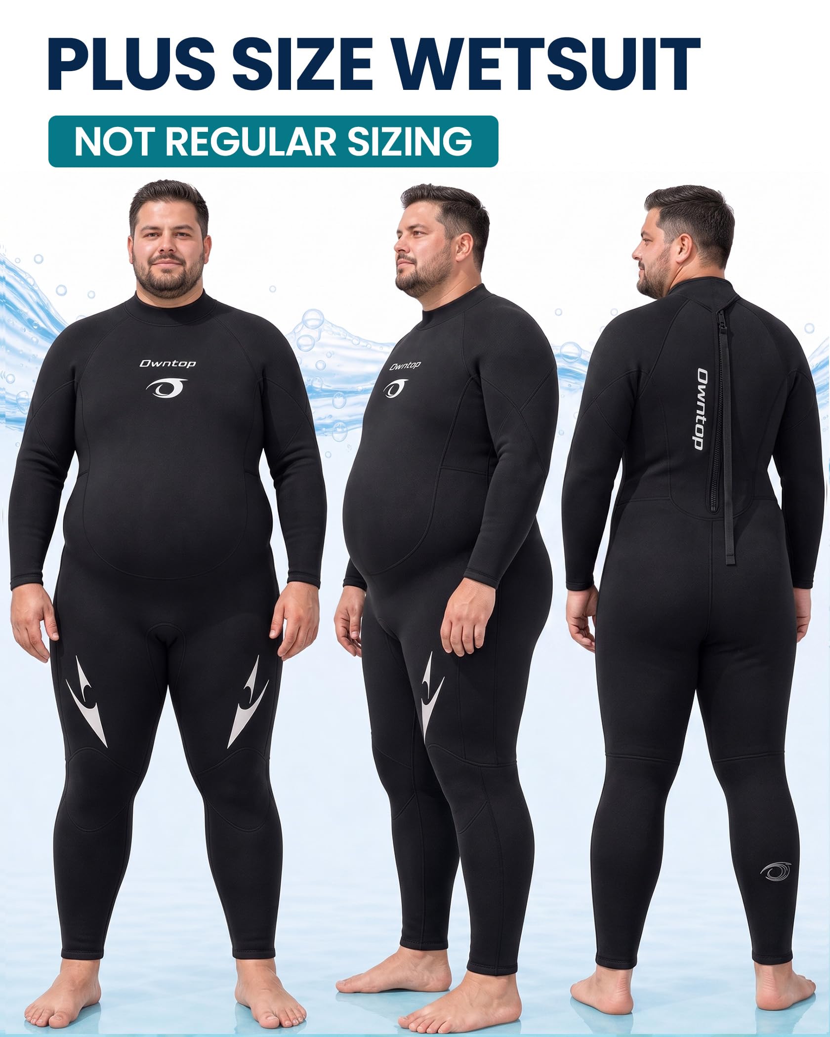 Owntop Plus Size Wetsuit for Men Women, 3/2mm High Stretch